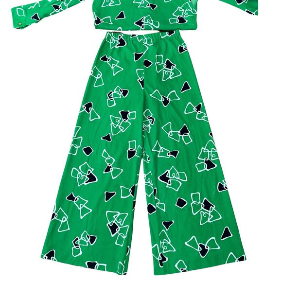 Vintage Eve Le Cog Kelly Green Geometric Print 2pc Set - Picture 11 of 11
